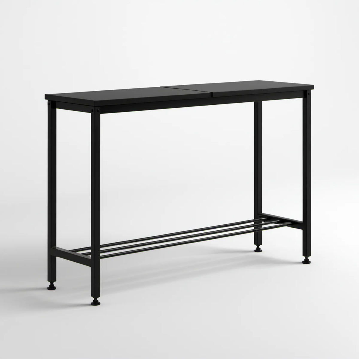 Czarna konsola industrialna z półką na buty, MDF i stal, 120 x 30 x 80 cm