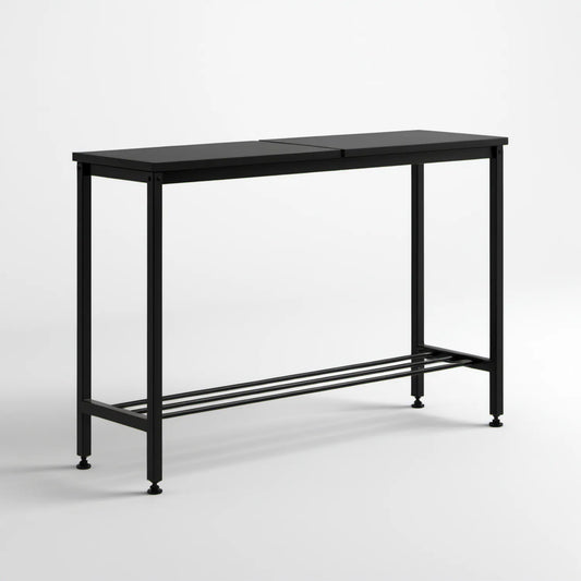 Czarna konsola industrialna z półką na buty, MDF i stal, 120 x 30 x 80 cm