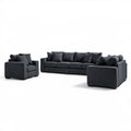 Grafitowy zestaw wypoczynkowy 3+1+1 z tkaniny poliestrowej – sofa 250 × 95 × 85 cm i 2 fotele 105 × 95 × 85 cm