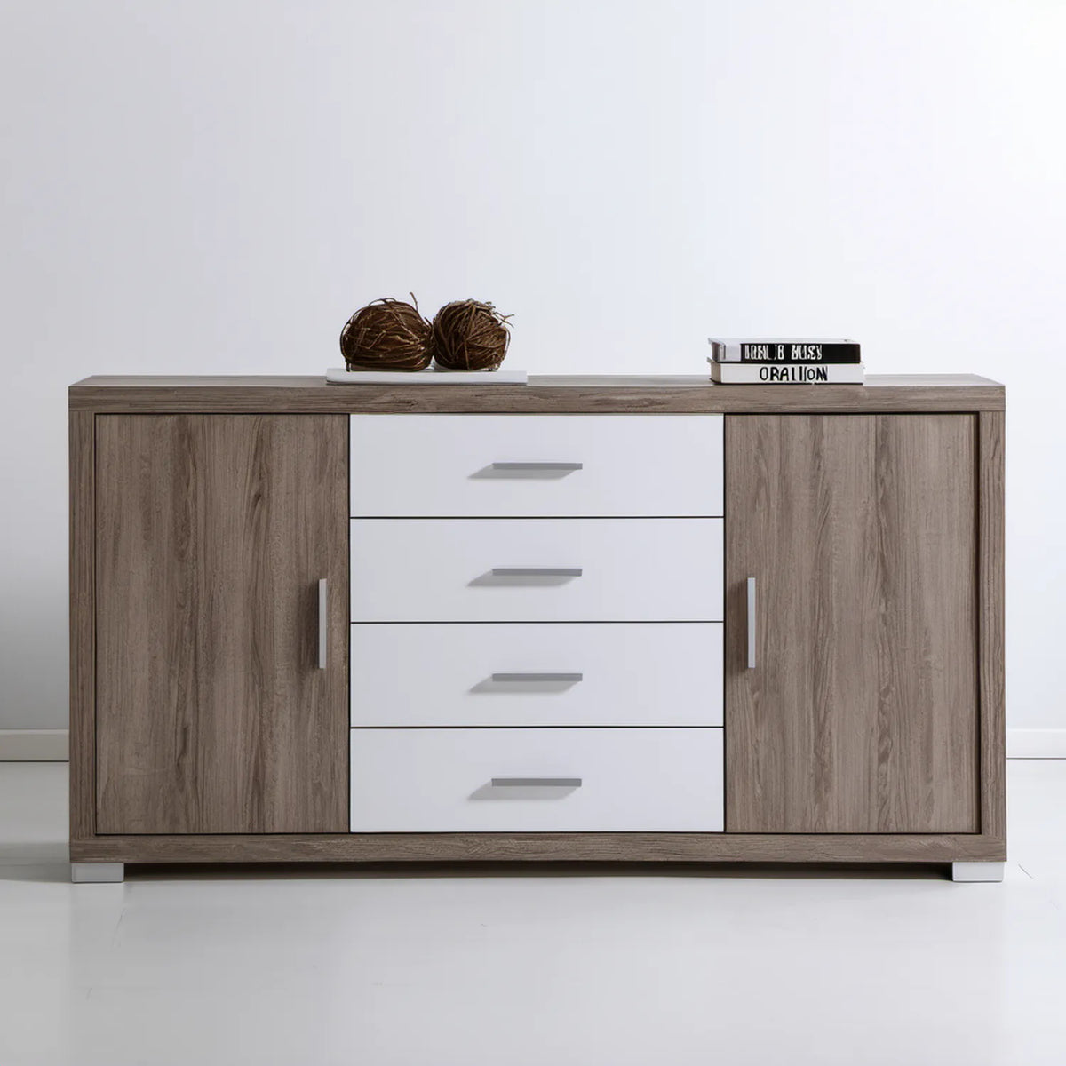 Komoda prostokątna z płyty laminowanej dąb szary/biały, 140 x 40 x 90 cm